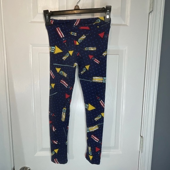 LuLaRoe Girl's L/XL 4th of July Firecrackers Sparklers Navy Blue Dots Leggings - Picture 5 of 6
